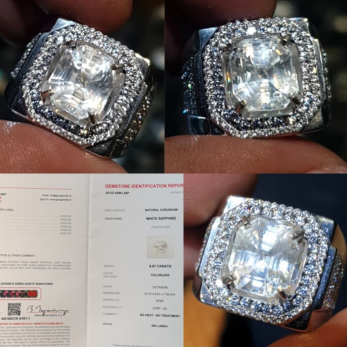 Batu Colorless White Sapphire Ceylon Srilanka No Heat 6.07 crt